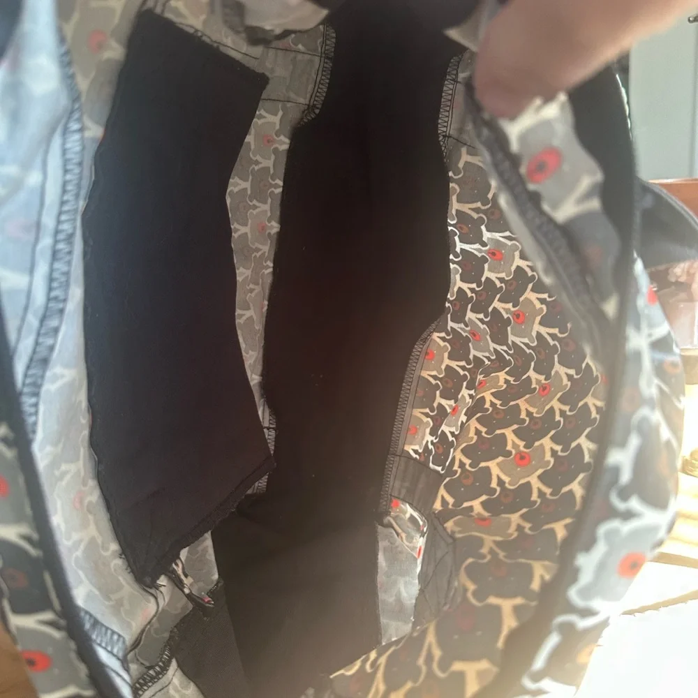 Papa pique et Maman Coud bowling purse French Bear print brown grey black red